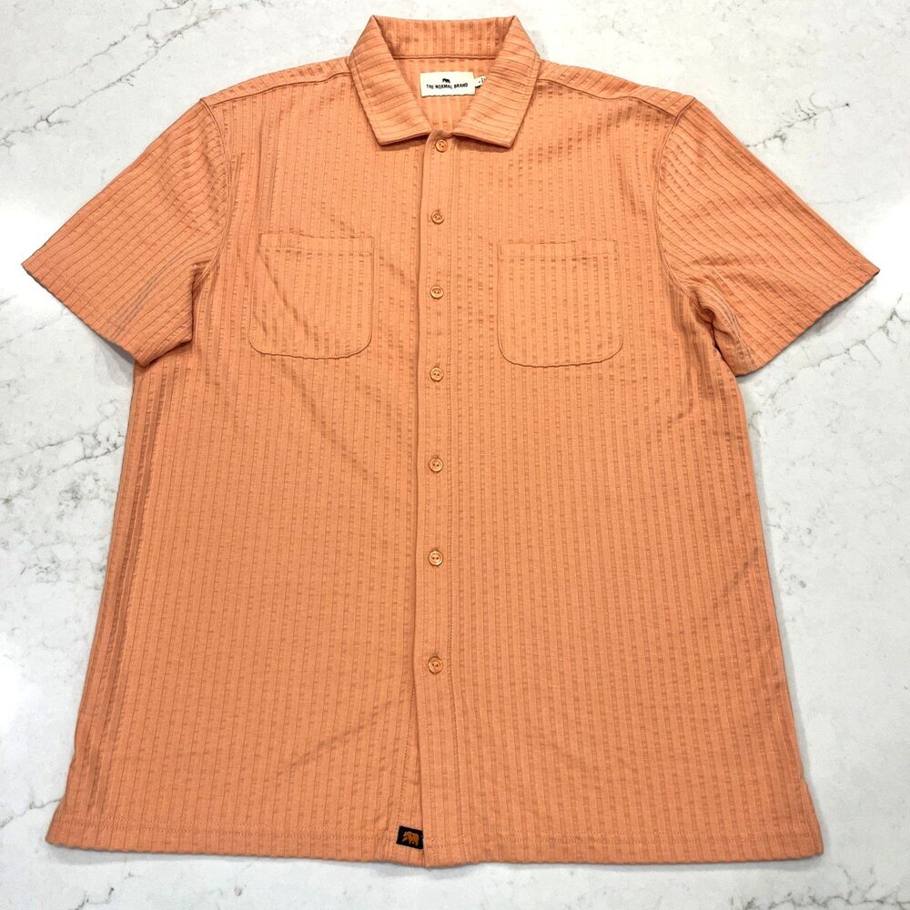 The Normal‎ Brand NWOT Short Sleeve Knit Getaway Button Up Shirt Georgia Peach L
